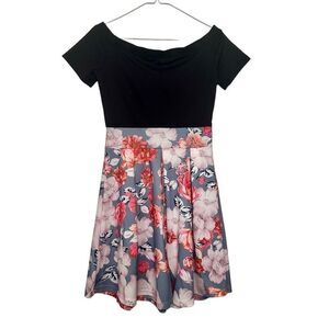 Lyrur Boat Neck Floral Pleated Skirt Fit And Flare Dress Multicolor Medium/6